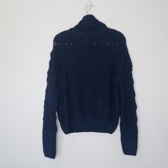 FRNCH Paris textured knit turtleneck sweater navy blue small/medium nwt - Picture 5 of 10